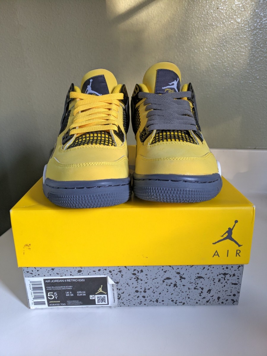 Air Jordan 4 Retro Yellow Lightning Kids Size 5.5y = 7 Women