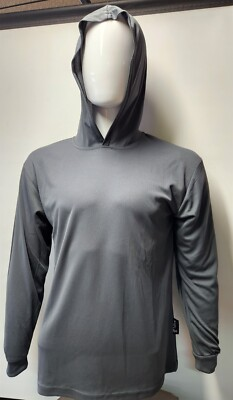 #ad #ad Gray Long Sleeve Shirt With Hoodie Polyester birdeye mesh fabric $10.99