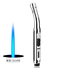 Multipurpose Pencil Style-Single Torch Lighter with Angle Nozzle Burner - Silver