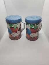 Vintage JSNY Tin Cats & Dogs Salt & Pepper Shakers 4" Tall 2.75" Diameter