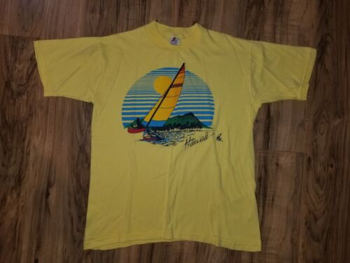 Hawaii Vtg Surf Beach Shirt sz M rainbow 70s 80s skateboard sailboat sunset boat - Afbeelding 1 van 3
