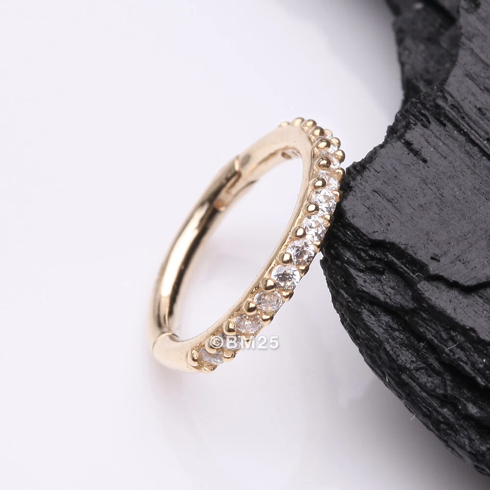 14 Karat Gold Brilliant Sparkle Gems Lined Clicker Hoop Ring - Image 2 of 4
