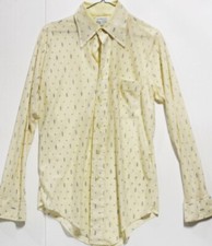 Vintage 1960s-1970s MCM K-Mart Mod Disco Blue  Cream Long Sleeve Button Shirt