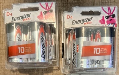 Two 4 Packs Energizer MAX 4 D Batteries, Total 8 Batteries, NIB! Exp 2032