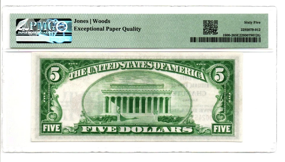 Fr. 1800-2 Chanute, Kansas 1929 Type 2 Note Charter #3819 PMG Gem Unc 65 EPQ - Image 2 of 2