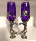 Pewter Toasting Flutes Wedding Champagne grape Heart Wine His and Hers Glass Set