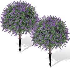 2PK Artificial Lavender Topiary Ball Trees Front Porch Outdoor 26.3"
