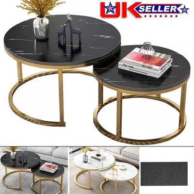 Nesting Coffee Tables Set of 2 Round Stacking Sofa Side Tables for Living Room