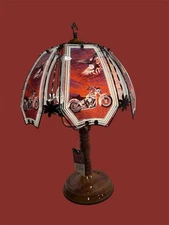 Rare Vintage OK lighting glass panel Touch lamp Brand New Motorcycle Eagle USA