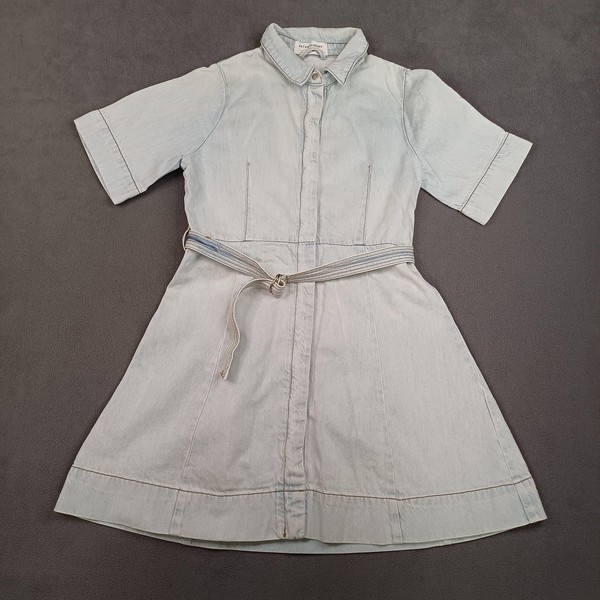 Skin Threads Dress Womens M Blue Denim Shirt Dress Belted Mini Short Sleeve