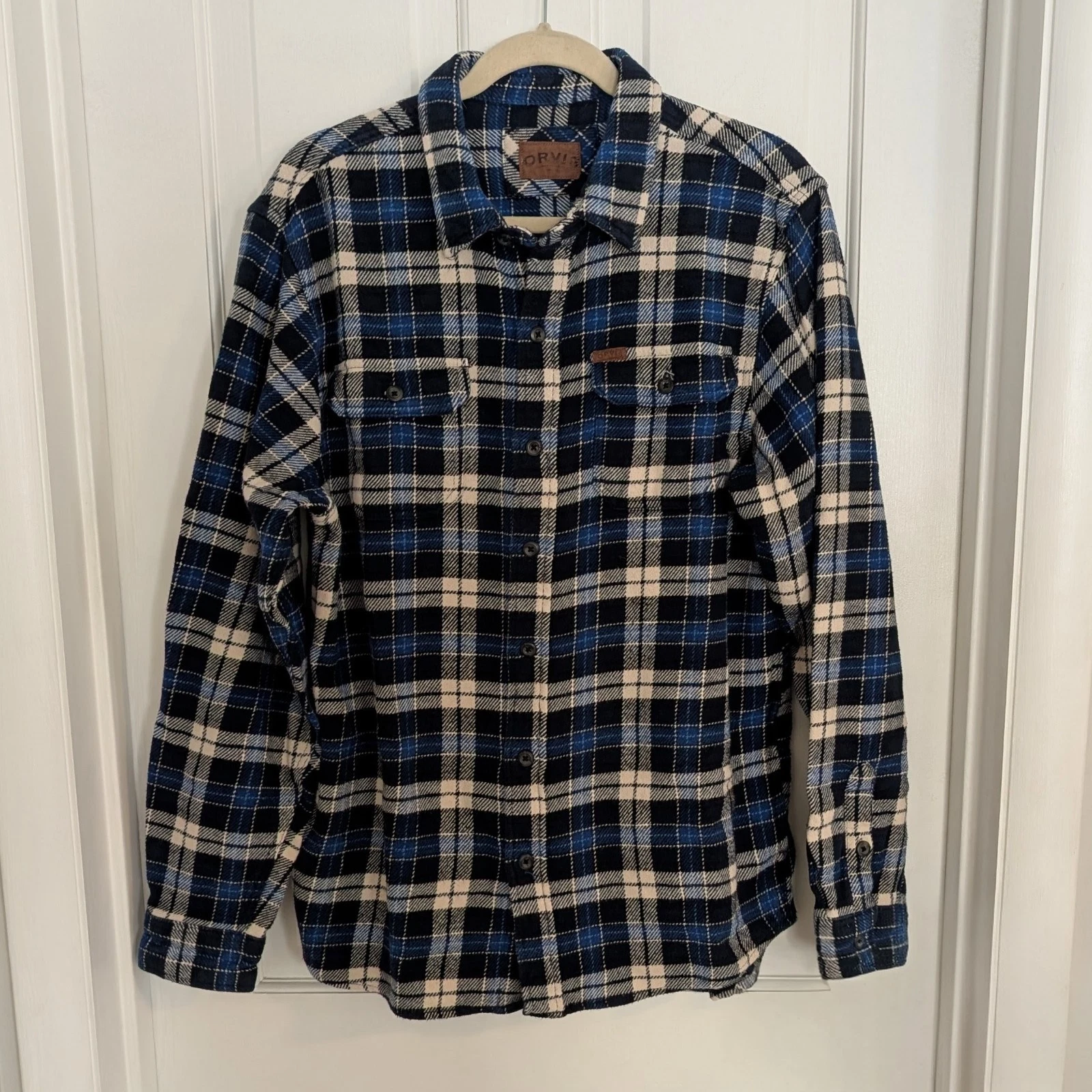 Orvis Mens Thick Flannel Shirt Shacket MEDIUM? Plaid Outdoor Workwear Chore Barn