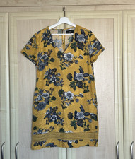 NEXT Women's Yellow Casual Floral Lightweight Linen Shift Dress - Ladies Size 12