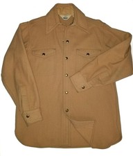 Vintage 70s Woolrich Shirt Jacket Khaki Wool Snap Jac Shirt Shacket USA Mens MD