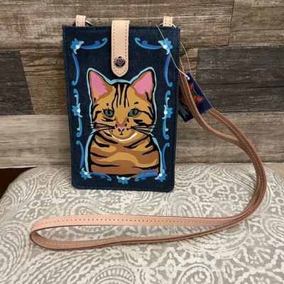 Brighton Milo Denim Pouch Cat Crossbody Bag Blue Indigo Leather E56001 NEW