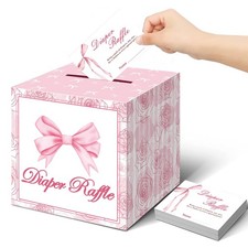 51Pcs Diaper Raffle Box and Diaper Raffle Tickets, Pink Bow Baby Shower Decor...
