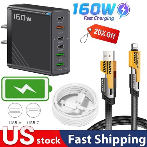 160W Super Fast Charging USB Type C Wall Charger For Samsung iPhone Android Phon - $11.97