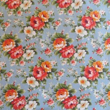 Yard  Flower Sprays on Blue Digital Cotton 3.99 Ships ANY Amount Of Fabric