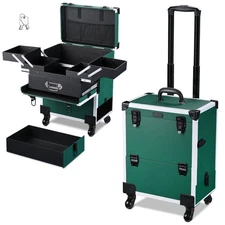 Byootique Professional Rolling Makeup Train Case Organizer Trolley Lockable