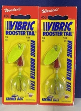 Two(2) Worden’s 1/4oz. Vibric Rooster-Tail   Red-Chartreuse 