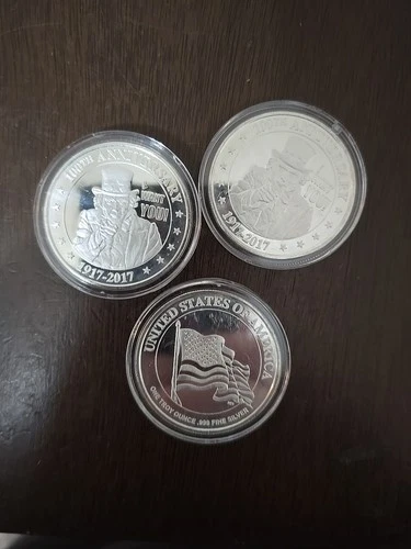 (3) 1 Oz FINE SILVER UNCLE SAM 100TH ANNIVERSARY ROUND BULLION USA