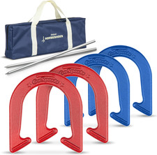 Gosports Steel Horseshoes Outdoor Game Set - Gold  Silver or Red  Blue - Offic