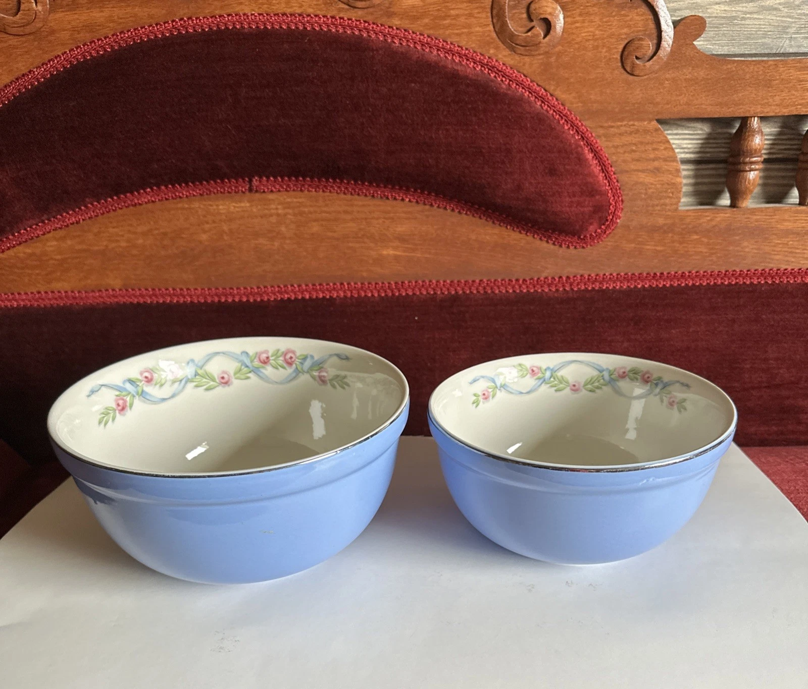 Hall Mixing Bowls WILDFIRE USA Kitchen Vintage 8 3/4” & 7 1/2” Blue Ribbon Rose