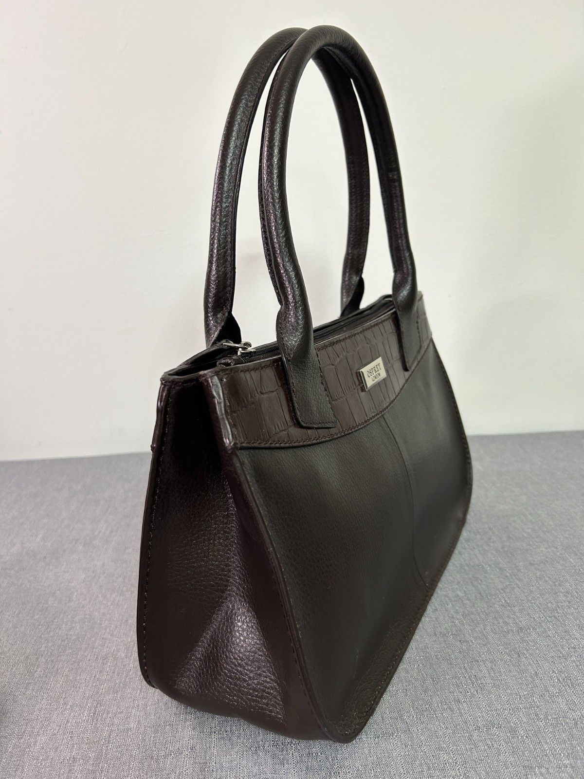 OSPREY LONDON MINSTER Grab BAG Chocolate Brown Genuine Leather Croc Trim-RRP£155 image 7