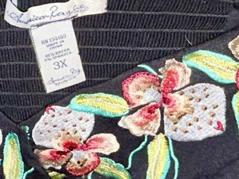 VETEMENTS American rag Cil 3X womens black maxi dress embroidered floral enhancement bust