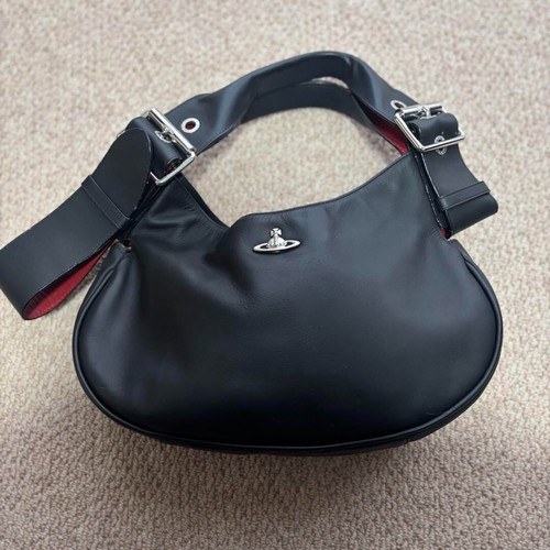 Vivienne Westwood PUNK 2Way Handbag Shoulder Bag Orb Black Leather Top Handle