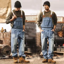 Fashion Mens Retro Jumpsuits Jeans Overalls Bib Pants Loose Cargo Pants Casual