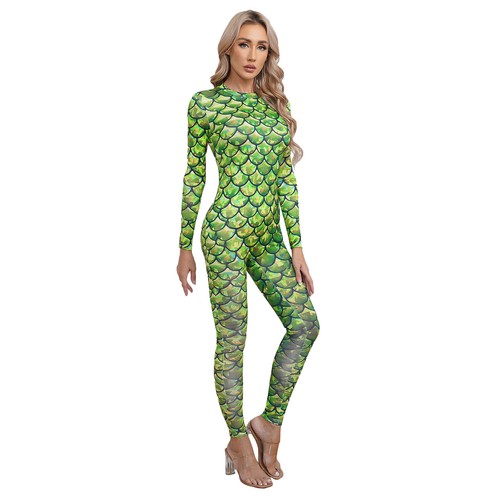 Women Mermaid Cosplay Costume Jumpsuit Fish Scale Print Bodysuit Catsuit AU - Picture 74 of 93