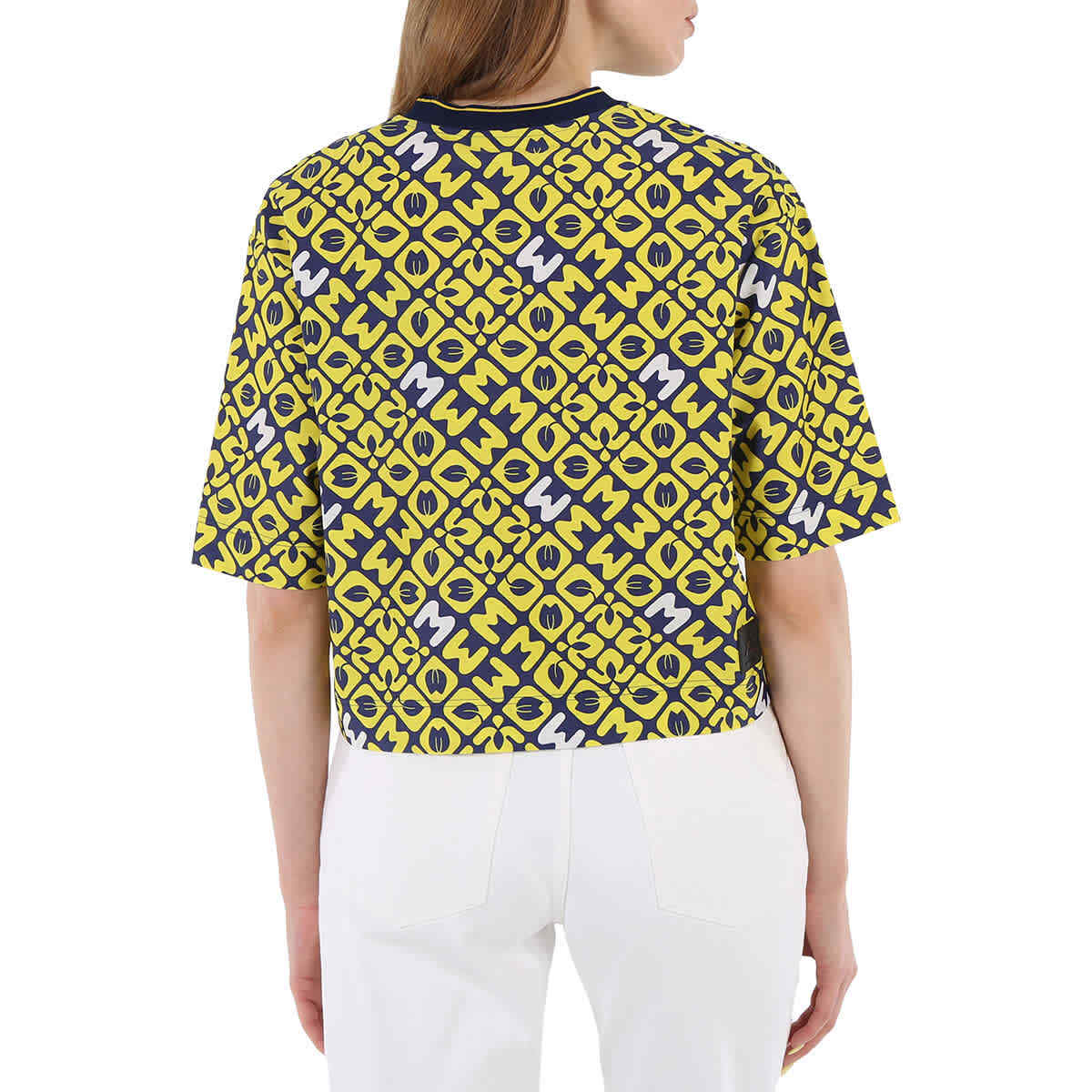 Tシャツ・カットソー MONCLER Women Tops 8C0000983927 034 Yellow Moncler Ladies Yellow Logo-print Cropped T-shirt, Size X