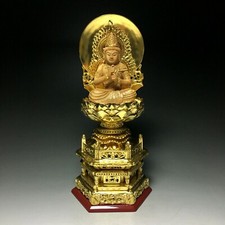 Japanese Japan,Kinsai wooden Buddha statue Shingon.Shu Dainichi Nyorai 23cm 小