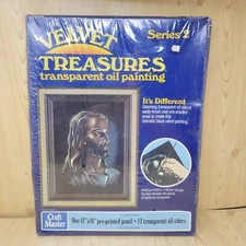 Vintage 1970's Craft Master Black Velvet Oil Paint Head of Christ New