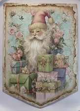 Christmas Pink Wall Decor Holiday Vintage Style Die Cut Cardboard 5. 5 X 7. 5