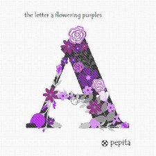 The Letter A Flowering Purples Needlepoint Kit or Canvas