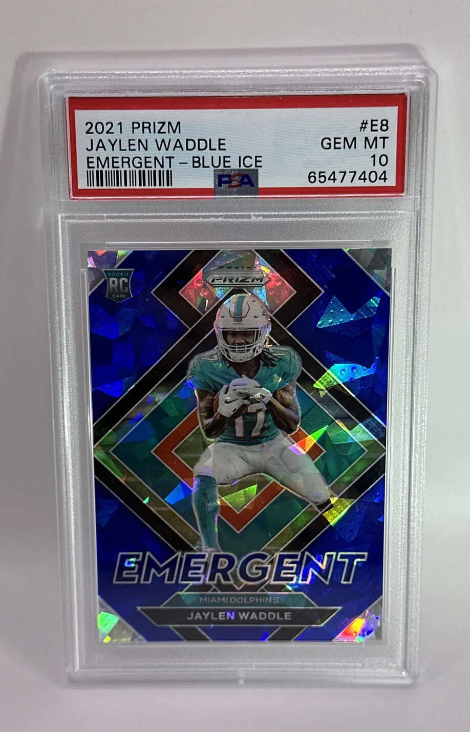 2021 Panini Prizm Jaylen Waddle Emergent Rookie Blue Ice /99 PSA 10