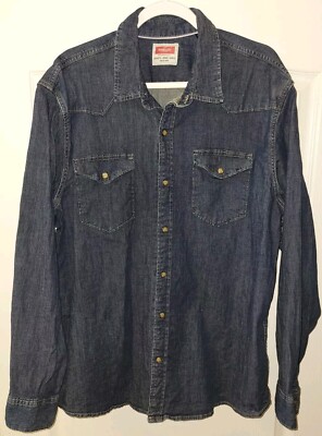 k*n様 WRANGLER JEANS SHIRTS JACKETS Wrangler Denim Shirt Jacket Men XL Dark Blue Denim Long Sleeve