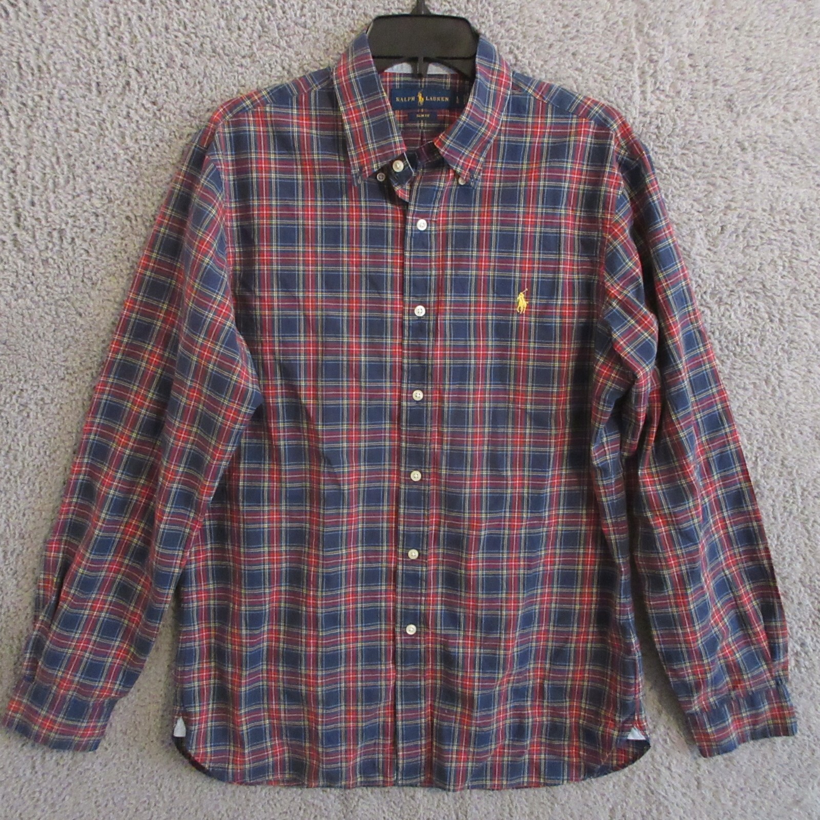 Polo Ralph Lauren Camicia Uomo Grande Blu Tartan Plaid Slim Fit Pony Logo Preppy