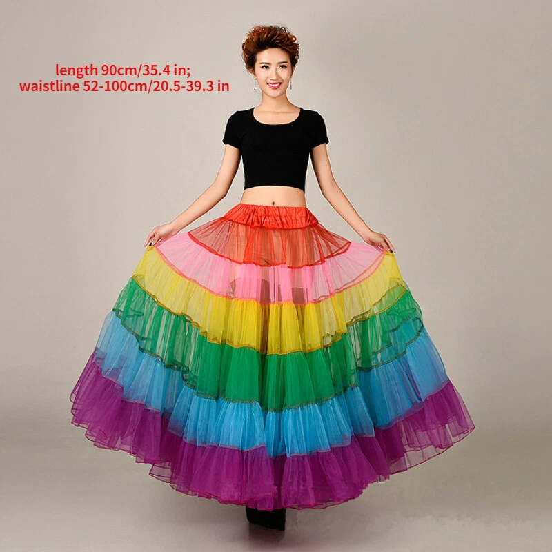 Womens Rainbow Crinoline Layered Skirts Mesh Tulle Ruffle Big