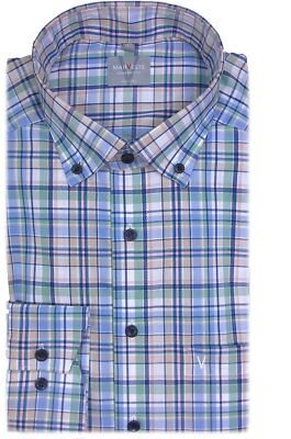 Marvelis Hemd Comfort Fit Button Down grün / blau / beige Karo 7027.64.45