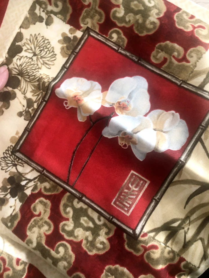 2/3Yd 44WX23L "Silk Garden" Floral Lisa Audit Wilmington Burgundy Red Tan FABRIC - Image 3 of 4