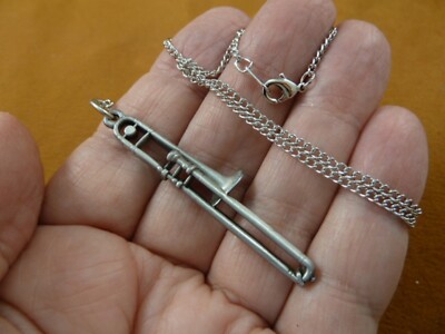 (M-210-D) TROMBONE JEWELRY pewter on 18'' necklace Bach slide wind instrument