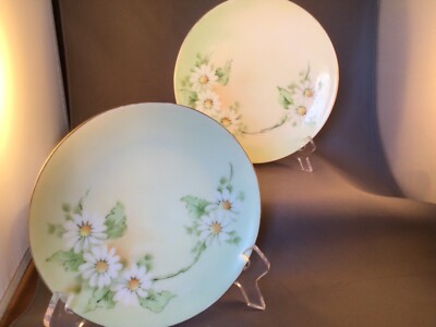 ANTIQUE PORCELAIN PLATE GREEN W/ DAISIES THOMAS SERVES BAVARIA GERMANY 1908-1945