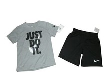 Nike Boys Outfit Set Athletic Shorts T-Shirt Dri-Fit Black Gray 5 6 Years NWT