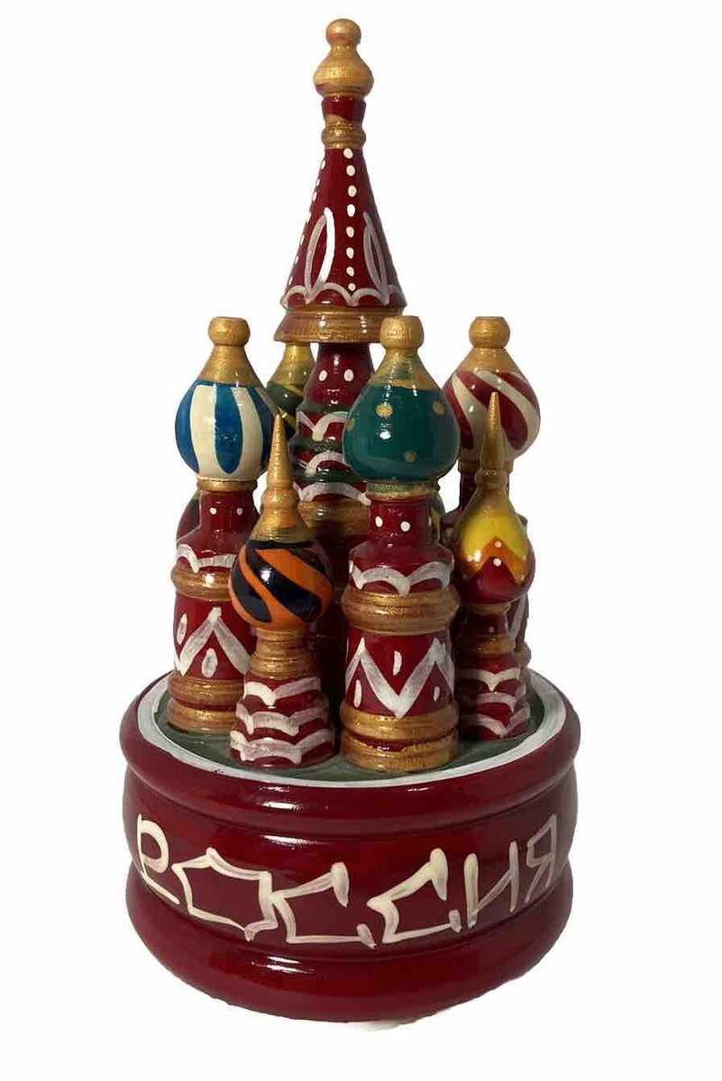 Vintage Handmade Russian Wood St Basil Cathedral Rotating 8” x 4