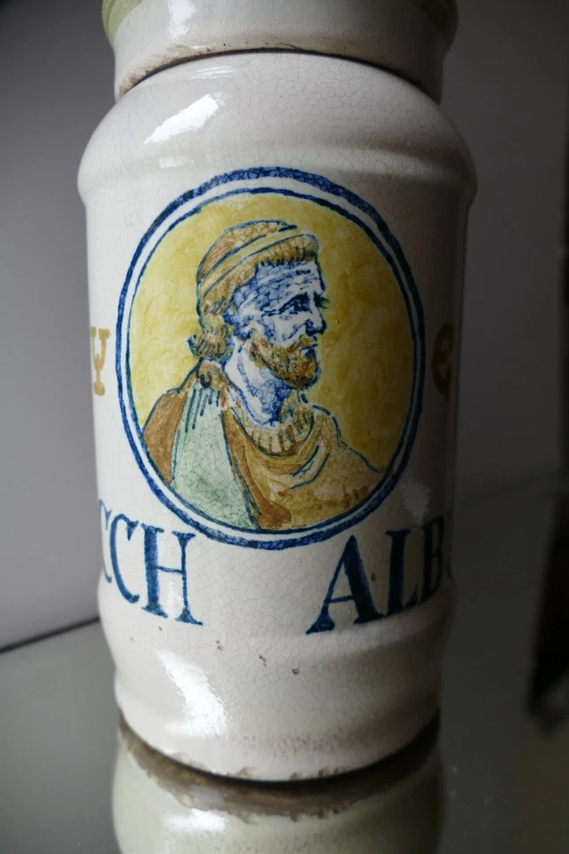 ANCIEN POT A PHARMACIE Apothicaire faïence " SACCH ALBUM " ALBARELLO ? Delft ? - Photo 2/4