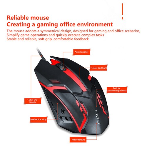 V1 Wired Gaming Mouse USB Glowing Mouse Illuminated Desktop Computer Mouse - Afbeelding 4 van 9