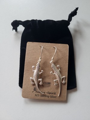 Silber Ohrhänger Gecko Eidechse Salamander 925 Sterling Krafttier Ohrringe