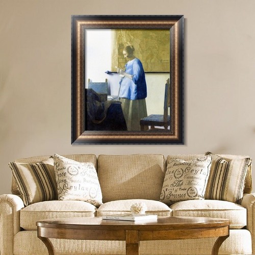 Framed Canvas Giclee Print Woman in Blue Reading a Letter by Johannes Vermeer - Picture 5 of 10